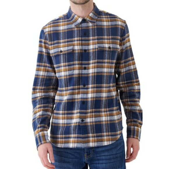 Lucky Brand Men's Humboldt Woven Shirt Size S Blue Yellow Plaid Flannel Collared - Picture 1 of 3